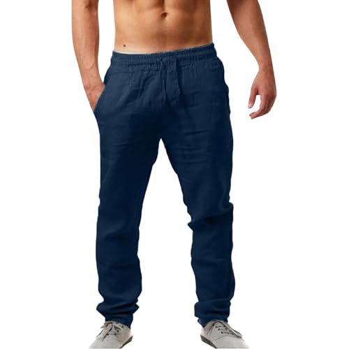 Leinenhosen Herren Lang Leicht Sommerhose Loose Fit Standhosen Männer Einfarbig Freizeithose 2025 Sommer Bequeme Hose für Urlaub Strand Alltag von Generic
