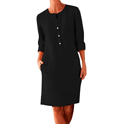 Leinenkleid Damen 3/4 Arm Kleid mit Taschen Sommer Knopfleiste Sommerkleid Damen Leinenkleider Baumwolle Leinen Blusenkleid Freizeitkleid Strandkleider Boho Kleid A-Linie Kleid Tunika Hemdblusenkleid Leinenkleid Damen 3/4 Arm Kleid mit Taschen Sommer Knopfleiste Sommerkleid Damen Leinenkleider Baumwolle Leinen Blusenkleid Freizeitkleid Strandkleider Boho Kleid A-Linie Kleid Tunika Hemdblusenkleid von Generic