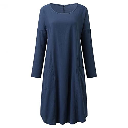 Leinenkleid Damen Sommer Langarm Leinenkleider Damen Lang V-Ausschnitt Maxikleid Baumwoll Leinen Kleid Boho Sommerkleid Strandkleid Einfarbig Locker Kaftan Langes Kaftan Kleid Freizeitkleid von Generic