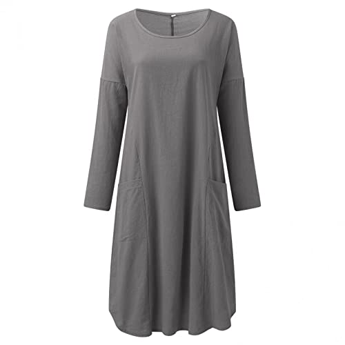 Leinenkleid Damen Sommer Langarm Leinenkleider Damen Lang V-Ausschnitt Maxikleid Baumwoll Leinen Kleid Boho Sommerkleid Strandkleid Einfarbig Locker Kaftan Langes Kaftan Kleid Freizeitkleid von Generic