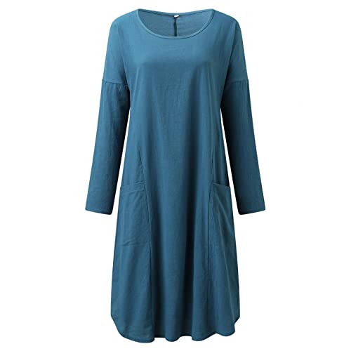 Leinenkleid Damen Sommer Langarm Leinenkleider Damen Lang V-Ausschnitt Maxikleid Baumwoll Leinen Kleid Boho Sommerkleid Strandkleid Einfarbig Locker Kaftan Langes Kaftan Kleid Freizeitkleid von Generic
