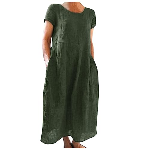 Leinenkleid Damen Sommer Musselin Sommerkleid Damen Leinenkleider Sommer Casual Rundhalsausschnitt Kurzarm Freizeitkleid Strandkleider Boho Langes Kleid mit Taschen Leinenkleid Damen Sommer Musselin Sommerkleid Damen Leinenkleider Sommer Casual Rundhalsausschnitt Kurzarm Freizeitkleid Strandkleider Boho Langes Kleid mit Taschen von Generic