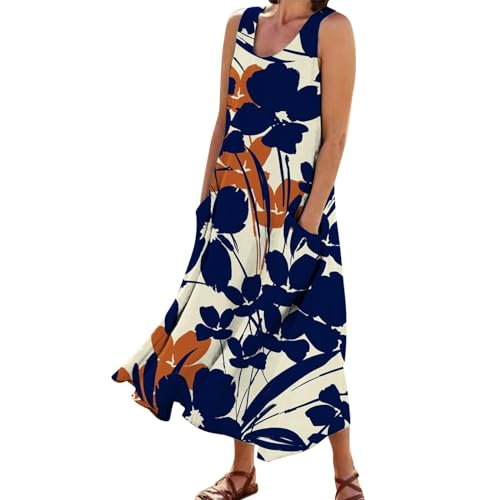 Leinenkleid Damen Sommer Strandkleid Sommerkleid Elegant Freizeitkleider Leicht und Luftig Sommerkleider mit Taschen Hawaii Kleid Boho Kleid Große Größe Baumwolle Leinen Kleid Tank Kleider von Generic
