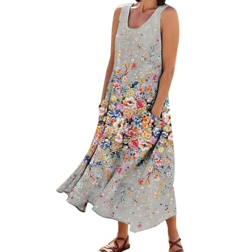 Leinenkleid Damen Sommer Strandkleid Sommerkleid Elegant Freizeitkleider Leicht und Luftig Sommerkleider mit Taschen Hawaii Kleid Boho Kleid Große Größe Baumwolle Leinen Kleid Tank Kleider von Generic