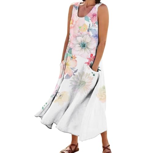 Leinenkleid Damen Sommer Strandkleid Sommerkleid Elegant Freizeitkleider Leicht und Luftig Sommerkleider mit Taschen Hawaii Kleid Boho Kleid Große Größe Baumwolle Leinen Kleid Tank Kleider von Generic