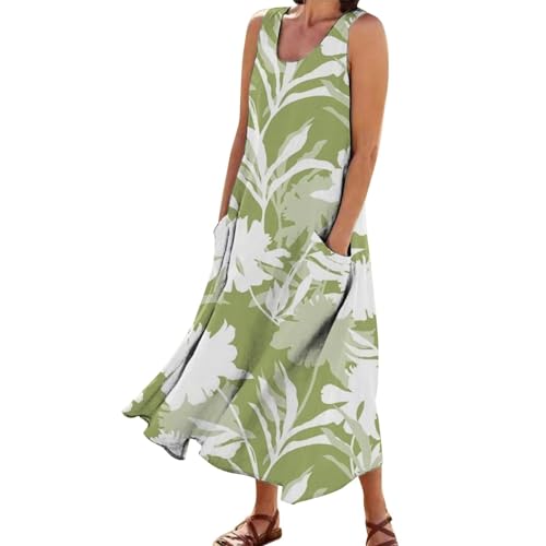 Leinenkleid Damen Sommer Strandkleid Sommerkleid Elegant Freizeitkleider Leicht und Luftig Sommerkleider mit Taschen Hawaii Kleid Boho Kleid Große Größe Baumwolle Leinen Kleid Tank Kleider von Generic