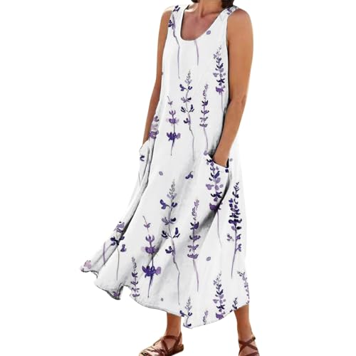 Leinenkleid Damen Sommer Strandkleid Sommerkleid Elegant Freizeitkleider Leicht und Luftig Sommerkleider mit Taschen Hawaii Kleid Boho Kleid Große Größe Baumwolle Leinen Kleid Tank Kleider von Generic