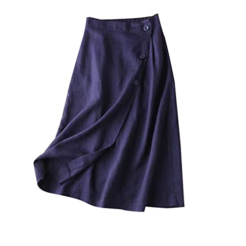 Leinenrock Damen Lang,Midirock Damen A Linie,Röcke Midi Damen Herbst Vintage Faltenrock Hoher Taille Baumwolle Leinen Rock Swing Maxirock Elastischer Bund Freizeitrock Damenrock mit Kordelzug von Generic