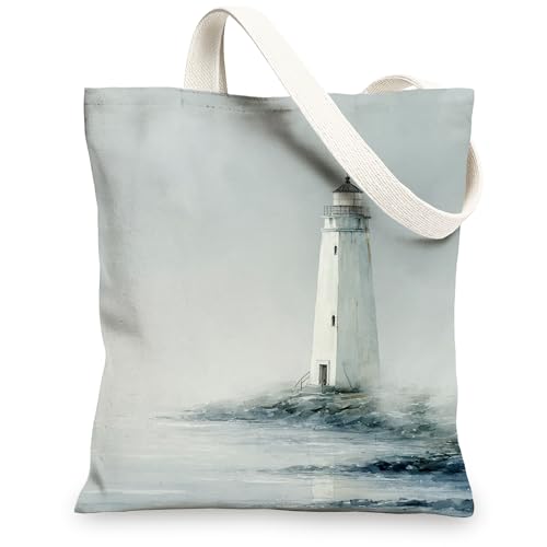 Leinentasche, Motiv: Leuchtturm, wiederverwendbar, minimalistisch, leicht, waschbar, Schultergurt, Leinentasche, Grau, 13x15 Inch von Generic