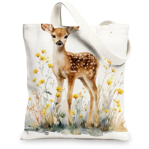 Leinentaschen, Wildtier-Design, wiederverwendbare Taschen, Blumenmuster, leicht, waschbar, Schultergurt, Leinentasche für Reisen, Fitnessstudio, Strand, Picknick, 33 x 38 cm von Generic