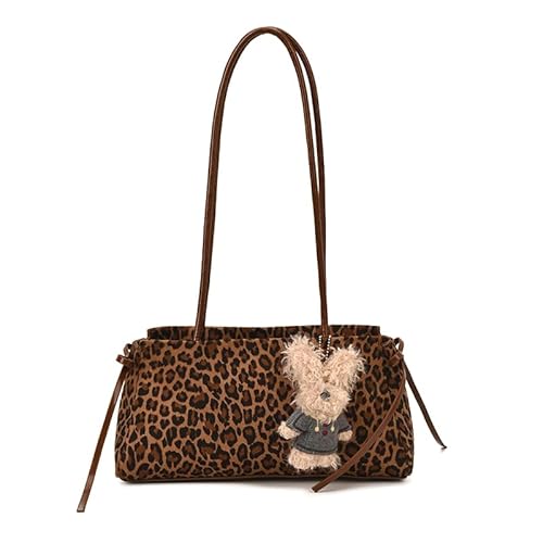 Leopard Faux Wildleder -Handtasche mit Reißverschluss for Arbeitseinkäufe (hellbraun) von Generic