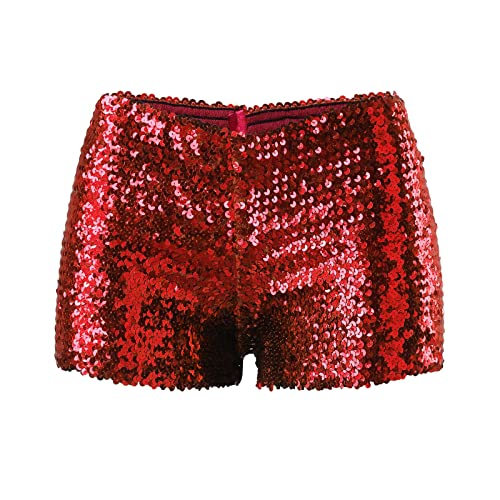 Leopard Hotpants Pailletten Mini Shorts Damen Skinny Kurz Hose Rave Hose Mit Pailletten Perlen Hohe Taille Shorts Festivals Outfits Booty Hot Pants Sparkly Tanz Short Party Clubwear (X5-Red, S) von Generic