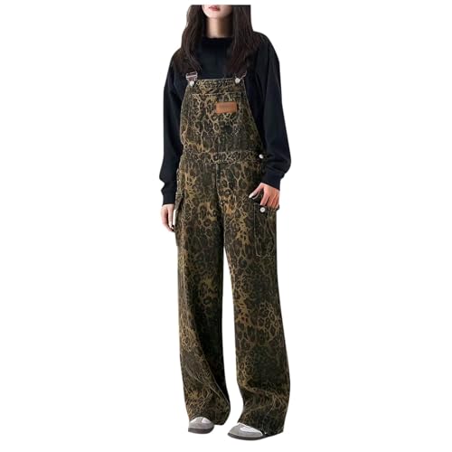 Leopard Jeans Overalls Latzhose Damen Baggy Lässige Stretch Hosen Jumpsuit Denim Y2K Die Overalls Mit Leopardenmuster Leopard Jeans Latzhose Damen Y2K Jeans Baggy Jeans von Generic