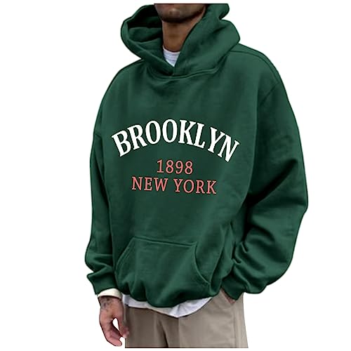 Letter Solid Casual Personalisierte Hoodies Brooklyn 1989 New York Hoodies für Männer Mit Kapuze Warme Basic Sweatshirts Grafik Hoodies Plus Size Hoodies Ästhetische Herren Hoodies T-Shirts, grün, L von Generic