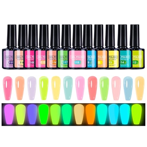 Leuchtender Nagellack Set - Fluoreszierendes Gel, leuchtet im Dunkeln | Neon Glossy Nail Polish Set 12 teilig lang anhaltende Maniküre Set für Salonprofis und Gäste von Generic