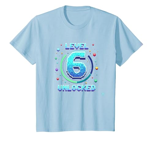 Level 6 freigeschaltete Retro-Gaming-Leistung T-Shirt, Kinder, Himmelblau, 92 von Generic