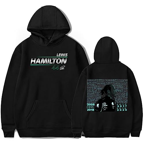 Lewis Hamilton Merch Herren Hoodie Formel 1 Kapuzen-Sweatshirt Jungen Mädchen F1 Racer Lewis Hamilton 44 Hoody Unisex Coole Pullover Langarm Tops mit Kängurutasche XXS-4XL, Schwarz , M von Generic