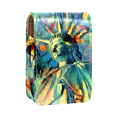 Liberty Statue Lipgloss Halter Lippenstift Etui Tragbare Mini Lippenstift Aufbewahrungsbox Reise Lippenstift Organizer Case mit Spiegel für Frauen, Mehrfarbig, 9.5x2x7 cm/3.7x0.8x2.7 in von Generic