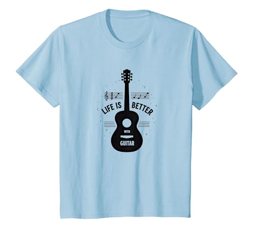 Life is Better with Guitar – Geschenk für Musikliebhaber T-Shirt, Kinder, Himmelblau, 152 von Generic