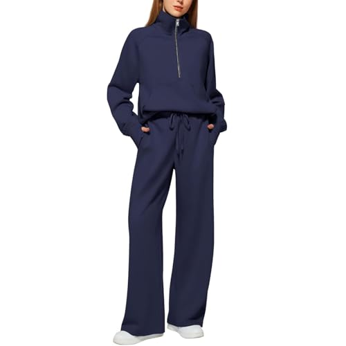 Lightning Deal of Prime Damen Trainingsanzug Set 2-Teilig Einfarbig Hoodie Jogginghose Sweatshirt Hose Zweiteiler Jogginganzüge Damen Kapuzenpullover Sporthose Set Black Friday Shopping 5 Navy,L von Generic
