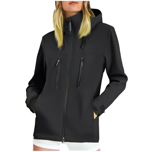 Lightweight Rain Jacket Women Softshell Windbreaker Damen Wasserdicht Atmungsaktiv Outdoor-Jacke mit Kapuze Leicht Gefüttert Übergangsjacke für Sport und Wandern XS B Black Lightweight Rain Jacket Women Softshell Windbreaker Damen Wasserdicht Atmungsaktiv Outdoor-Jacke mit Kapuze Leicht Gefüttert Übergangsjacke für Sport und Wandern XS B Black von Generic