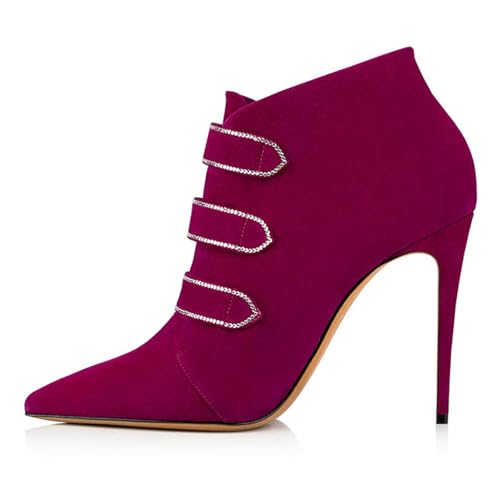 Lila,41 EU,Damen-Stiefeletten aus Wildleder mit Strasssteinen, spitzer Zehenbereich, hoher Stilettoabsatz, zum Überziehen, Abend- und Partyschuhe von Generic