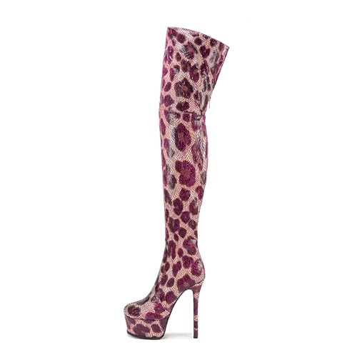 Lila,42 EU,Damen Plateau-Overknee-Stiefel mit runder Zehenpartie, Stiletto-High-Heels, Overknee-Stiefel, Reißverschluss hinten, Leopardenmuster, hohe Stiefel, Club-Party-Abendschuhe Lila,42 EU,Damen Plateau-Overknee-Stiefel mit runder Zehenpartie, Stiletto-High-Heels, Overknee-Stiefel, Reißverschluss hinten, Leopardenmuster, hohe Stiefel, Club-Party-Abendschuhe von Generic