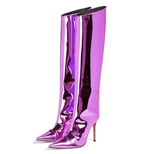 Lila,42 EU,Damen-Stiefel mit spitzer Zehenpartie und Stiletto-Absatz, weites Wadenbein, kniehoch, für Nachtclubs, Laufstege und Bühnen, hohe Stiefel, modisch, bequem, High Heel-Abendschuhe Lila,42 EU,Damen-Stiefel mit spitzer Zehenpartie und Stiletto-Absatz, weites Wadenbein, kniehoch, für Nachtclubs, Laufstege und Bühnen, hohe Stiefel, modisch, bequem, High Heel-Abendschuhe von Generic