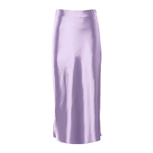 Lila Satin Seide Rock Damen Taille Sommer Röcke Frühling, Lila Rock, Klein von Generic