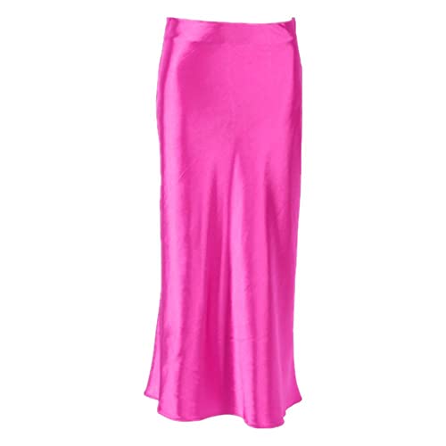 Lila Satin Seide Rock Damen Taille Sommer Röcke Frühling, Pink, Groß von Generic