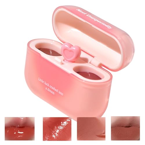 Lipgloss für Mädchen, feuchtigkeitsspendender Lipgloss, doppelter Schlamm, Lippenstift, Schutzhülle für Kopfhörer, glänzender Lippenstift, Lippenbalsam mit herzförmigem Applikator, langanhaltender P von Generic