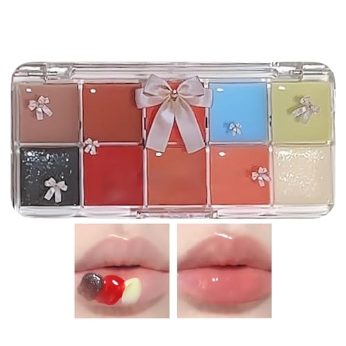Lippenfarbpalette, Lippenstiftpalette – 10-Farben-Tönung, Gelee-Tönungs-Lipgloss | Super feuchtigkeitsspendender, langanhaltender Lippenstift, Make-up-Set für Frauen, satte Farbe, glattes Finish von Generic