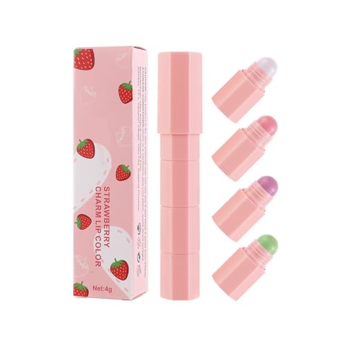 Lippenpflege Bio Propolis 4-in-1 Erdbeer-Lippenbalsam, Temperaturänderungs-Set, Lippenstift, langanhaltende Kombination, Lippenbalsam, Mini-Lippenbalsam-Set für Frauen Lippenpflege (Pink, One Size) von Generic