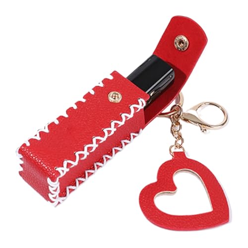 Lippenstift-Etui-Schlüsselanhänger, tragbarer Lippenbalsam-Halter, Schlüsselanhänger, PU-Leder, Lippenstift-Halter, Lippenstift-Tasche mit ergonomischer Gürtelschnalle, für Lippenbalsam, Lipgloss, Rot von Generic