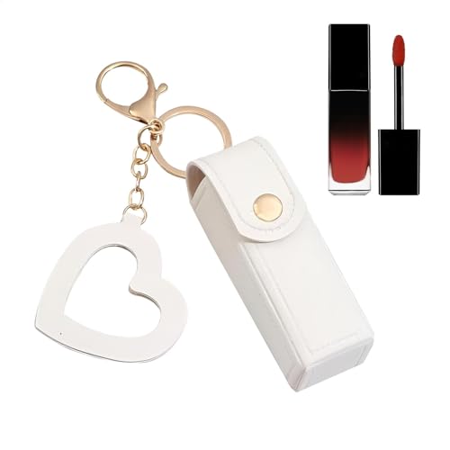 Lippenstift-Etui aus Leder, kompakter Lippenstift-Halter, praktischer Reise-Make-up-Organizer | Stilvolle tragbare Lippenstift-Tasche mit Liebes-Anhänger,, Weiß, 説明を参照してください, Siehe Beschreibung von Generic