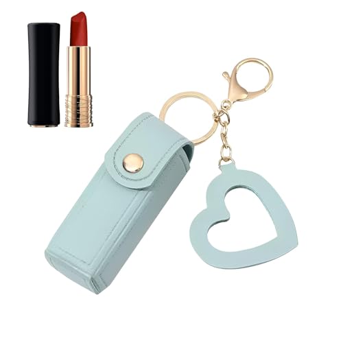 Lippenstift-Organizer – Reiseetui für Make-up | Tragbares Lippenstift-Etui, elegantes kleines Lippenstift-Etui aus PU-Leder mit Herz-Anhänger für Silvester, Light Blue2, Se référer au descriptif von Generic