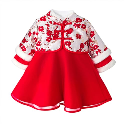 Little Kid New Year Clothes Set for Spring Toddler Baby Girls Thick Warm Tang Suit Chinese New Year Princess Coat Dresses Outfits (Red, 4-5 Years) von Generic