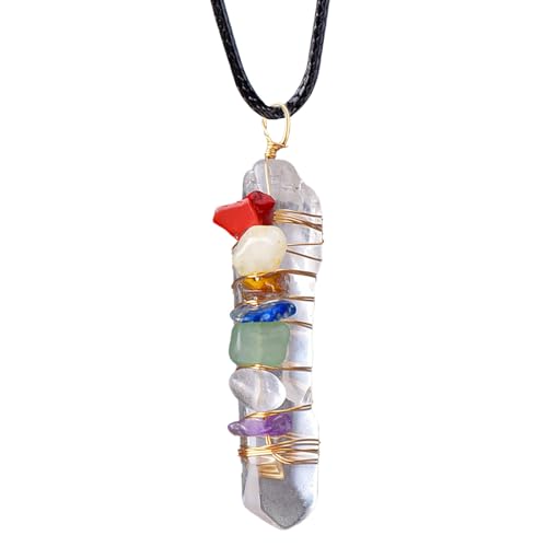 Loading Anhänger aus Stein – Bunte - mit Kupferdrahtumwicklung | Bunte Kieselkette, handgefertigtes Schmuckzubehör für Mädchen, Yoga, Verwendung von Generic