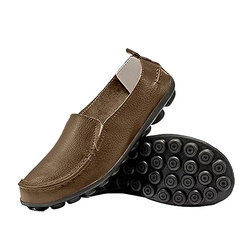 Loafer-Schuhe Für Damen Bequeme Einzelschuhe Einfarbig Breite Flache Schuhe Zum Hineinschlüpfen Flacher Mund Runde Zehenschuhe Flache Damen-Fahrerschuhe (Khaki, 37) von Generic