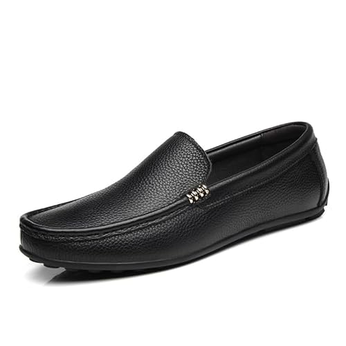 Loafer for Herren, einfarbig, runde Zehenpartie, Ledernähte, bequem, rutschfest, leicht, Hochzeit, lässig, Slip-on (Color : Schwarz, Size : 40 EU) von Generic