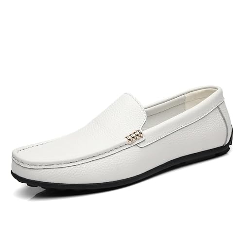 Loafer for Herren, einfarbig, runde Zehenpartie, Ledernähte, bequem, rutschfest, leicht, Hochzeit, lässig, Slip-on (Color : Weiß, Size : 44.5 EU) von Generic