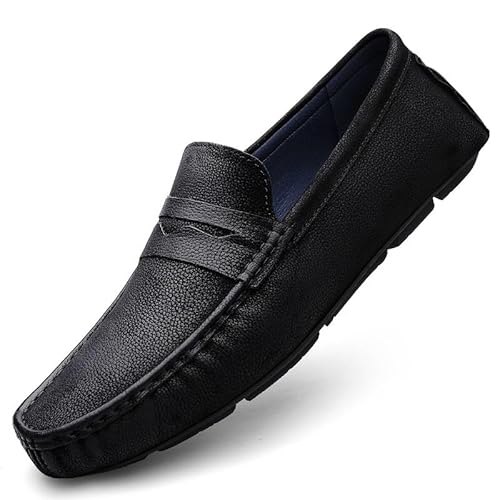 Loafer for Herren, quadratische Zehenpartie, Penny-Loafer aus Leder, Bequeme, leichte, rutschfeste Outdoor-Mode-Slipper(Color:Schwarz,Size:38 EU) von Generic