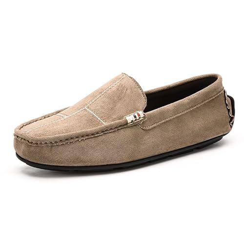 Loafer for Herren, runde Zehenpartie, Wildleder, Vamp-Leder, Fahr-Loafer, leicht, flexibel, rutschfest, modisch, for Hochzeiten(Khaki,42 EU) von Generic