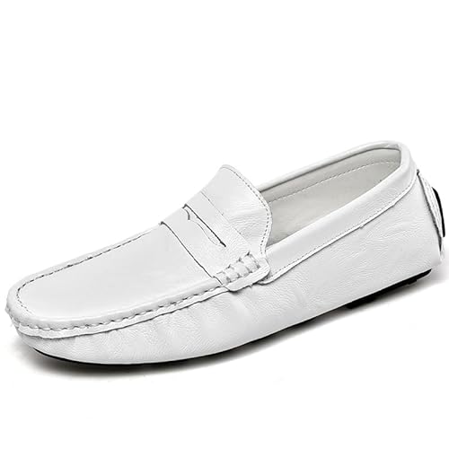 Loafer for Herren, runder Zehenbereich, Leder, Penny-Loafer-Schuh, Bootsschuhe, widerstandsfähig, bequem, Flacher Absatz, Party-Slipper(Color:Weiß,Size:39 EU) von Generic