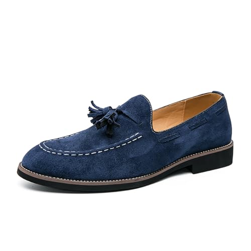 Loafers Für Männer Casual Mokassins Mode Wildleder Spitze Slip-On Anzug Fahren Schuhe,Marine,38 EU von Generic
