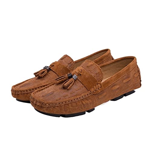 Loafers for Men Faux Crocodile Print Solid Colors Tassel Leather Flexible Resistant Comfortable Party Slip On(Light Brown,44.5 EU) von Generic