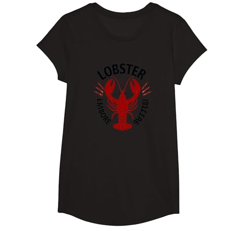 Lobster Mobster Damen Retro Meeresfrüchte Humor Grafik T-Shirt, Girls, Schwarz, L von Generic
