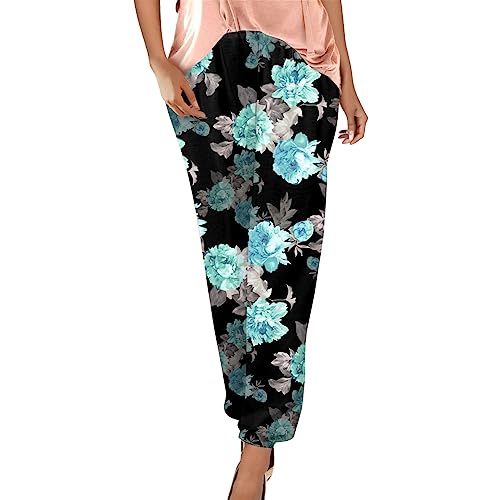 Lockere Hosen Damen Blumendruck Freizeithose Boho Strandhose Straight Bein Loose Haremshose Casual Bequeme Stoffhose Frauen Yogahose High Waist von Generic