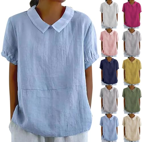 Lockere Oberteile für Damen Kurzarm TopsShirts Revers Hemden Poloshirt Bluse Elegant Sommer Oberteile Leicht Blusentops Oversized Basic Shirt Freizeithemd Tshirt Pullover Teenager Mädchen von Generic