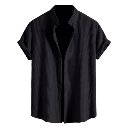 Lockeres bedrucktes Kurzarmhemd für Herren, lässiges, dünnes Cardigan-Shirt für Jugendliche Herren Hemd Solid (Black, XL) von Generic